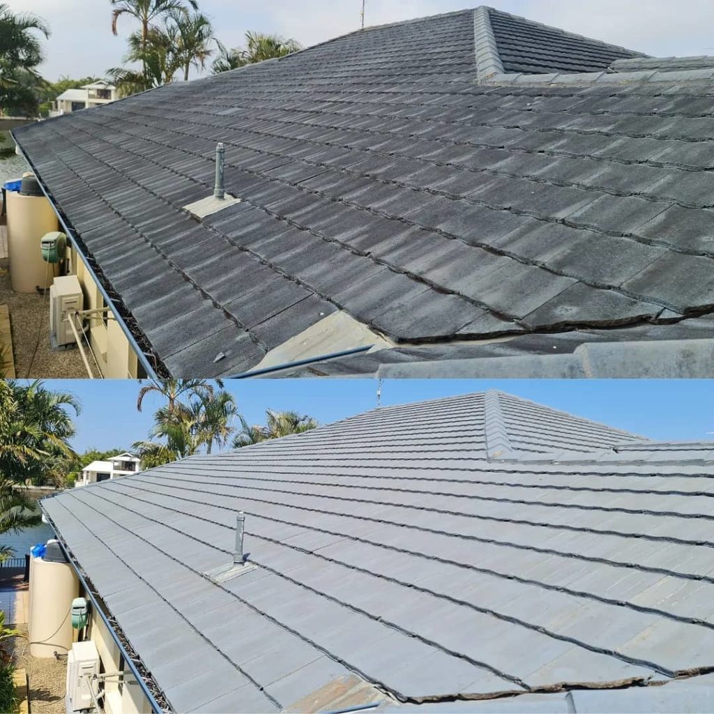 before vs after roof washing Pialba house for annual home exterior washing