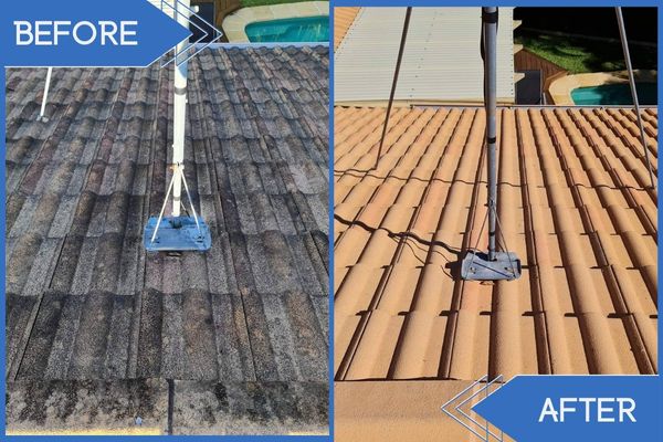 Hervey Bay house roof pressure cleaning before vs after