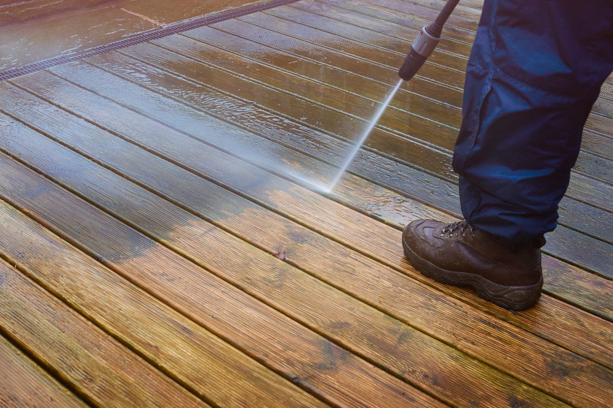 Exterior house cleaning with a pressure washer